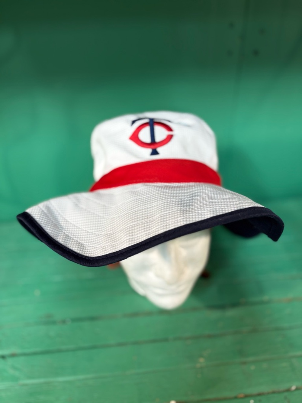 White, Red & Navy Twins Logo Bucket Sun Hat